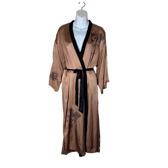 Zara Belted Embroidered Floral Silky Kimono Robe Womens Size XS/S Asian Boho - Picture 3 of 12